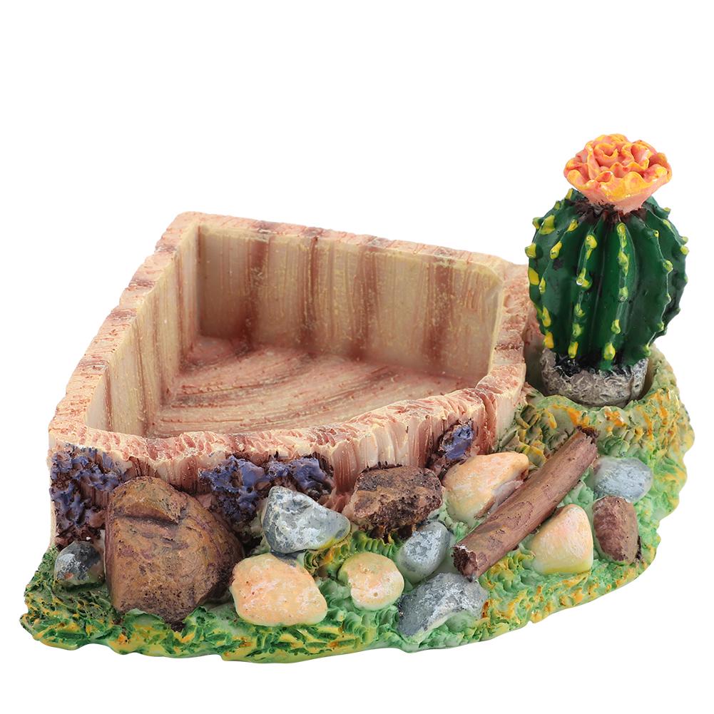 

Reptile Pet Turtle Tortoise Lizard Feeding Water Bowl Plate with Cactus Home Decoration