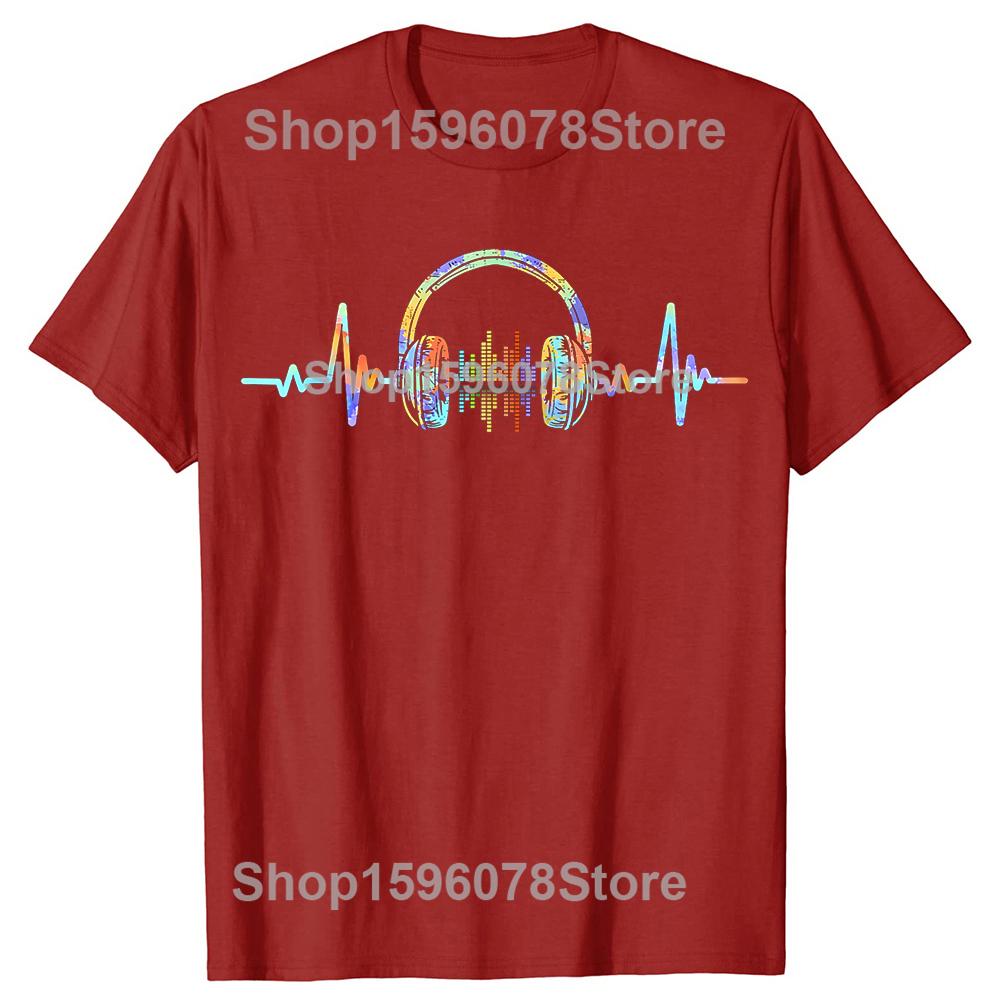 Heartbeat Headphone Sound Lover Engineer Producer DJ TShirt Fashion T Shirts Cotton Short Sleeve Oversized Loose Tshirt Tops