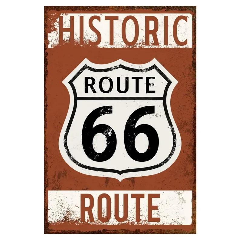 Vintage Historic Old Rout66 Tin Sign Metal Poster Wall Decor For Bar Restaurants Garage Workshop Cafe Club Plaque Man Cave Wall