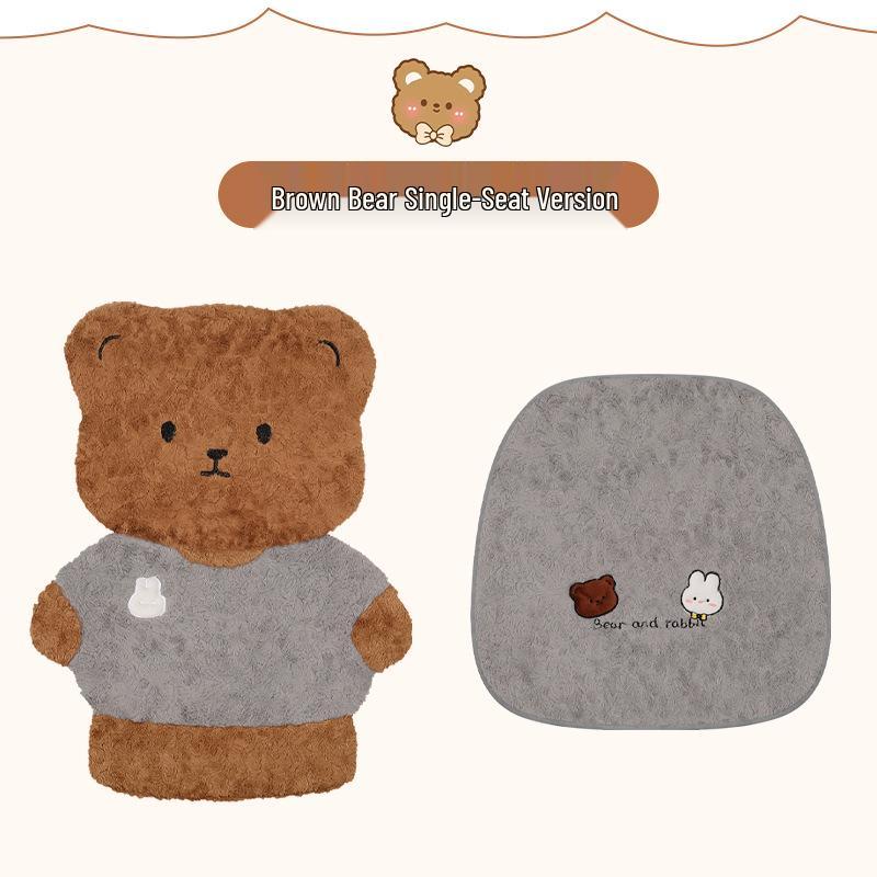 Winter Plush Car Seat Cushion - Cartoon Bear & Rabbit Design