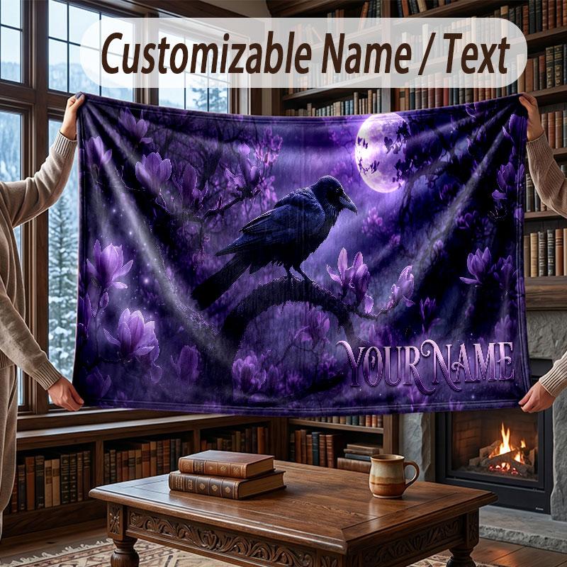 Floral Garden Theme Throw Blanket Custom Name Text Personalized Blanket Soft Cozy Blanket for Home Sofa Bed