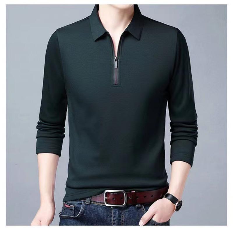 Long-sleeved T-shirt for Men, Youth Lapel Solid Color POLO Shirt for Men, Korean Style Autumn Casual Bottoming Shirt for Men, Polo Shirt