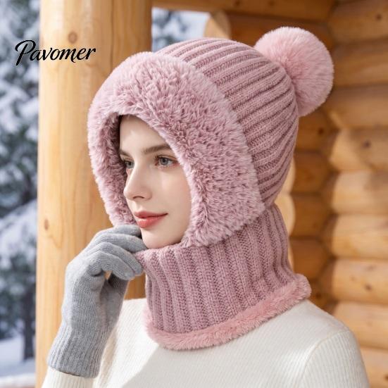 Passamontagna Invernale per Uomo e Donna, Passamontagna Antivento, Cappello Maschera da Sci a Maglia, Cappello a Maglia Foderato in Pile con Scaldacollo Scalda Teste, Pompon, Accogliente Freddo