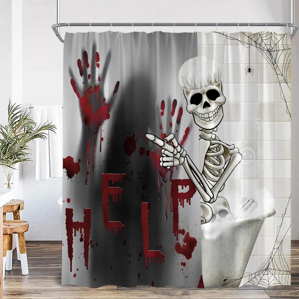 Bloody Handprints Halloween Blood Drops Help Me Shower Curtain Horror Bathroom Decoration Shower Curtain