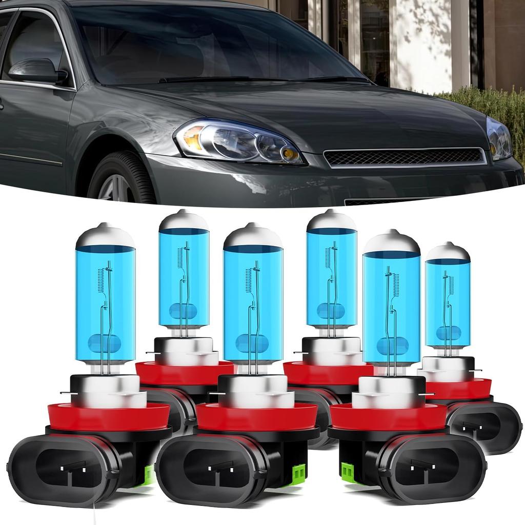 Halogen Headlights Fit For Chevrolet Chevy Impala 2006-2013 Headlight Bulbs,H11/H8/H9 High Beam+ H11/H8/H9 Low Beam+ H11 Fog Light Combo,Plug And