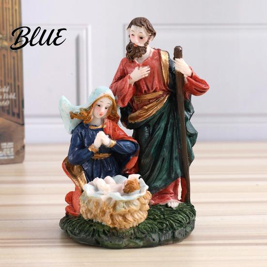 Christian Home Religious Gifts Holy Family Manger Resin Ornament, Hand Painted Tabletop Figurine, Nativity Decor Christmas Scene for Office