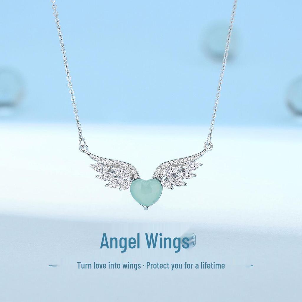 Tichiya Angel Wings Jade Necklace in S925 Sterling Silver - Luxurious Jade Wings Chain for Women