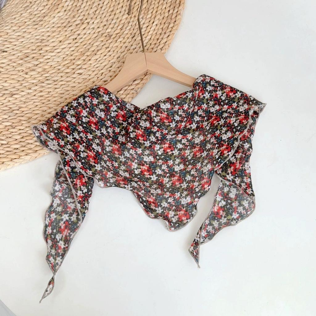 Spring And Summer Women Linen Floral Thin Neck Scarves Square Scarf Neckerchief Office Lady Hijab Headband Female Foulard