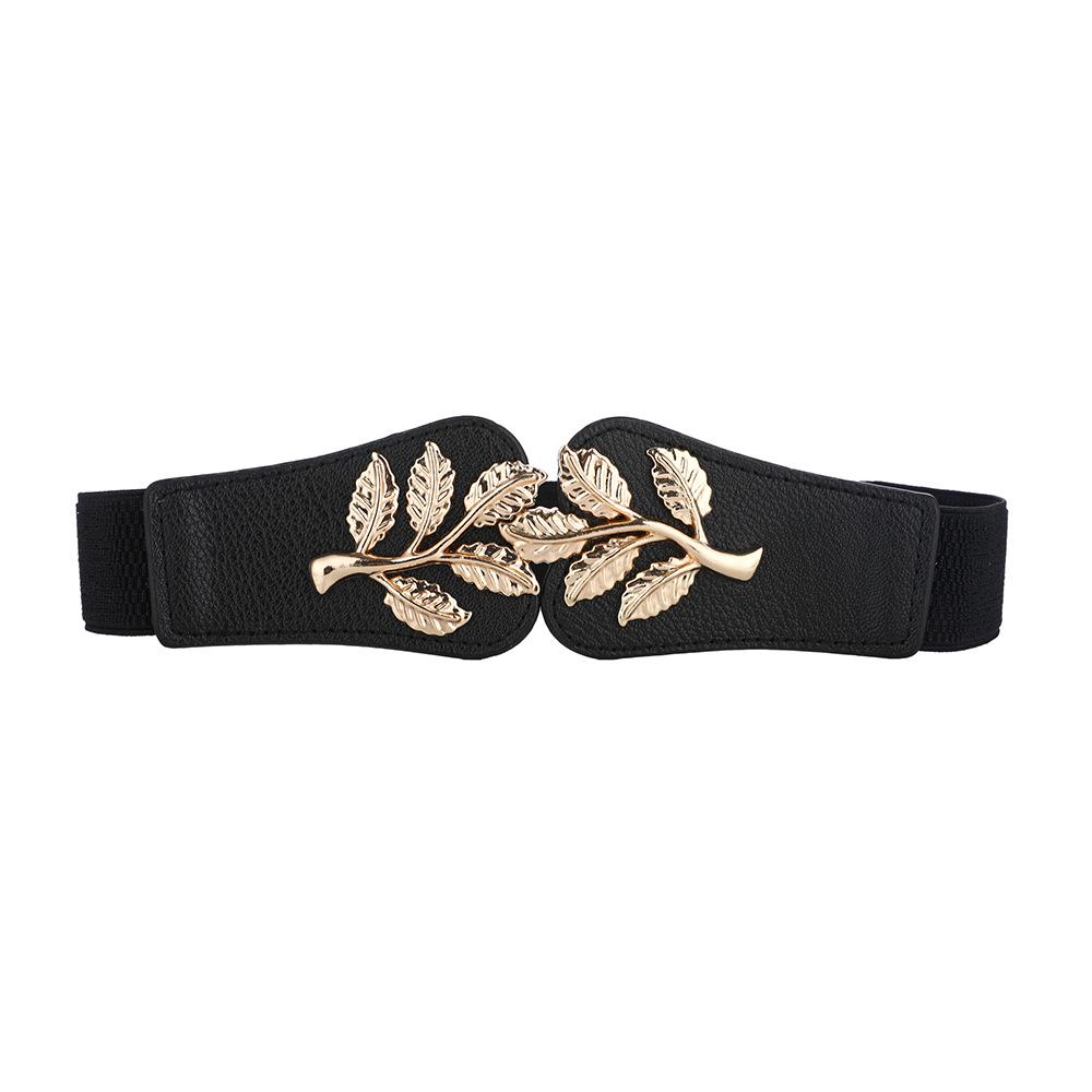 Leaf Buckle Women's Wide Elastic Waist-Cincher Belt for Skirts & Coats