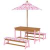 Kids Picnic Table Set with Removable & Foldable Umbrella, Storage Boxes, Flamingo Theme, Pink