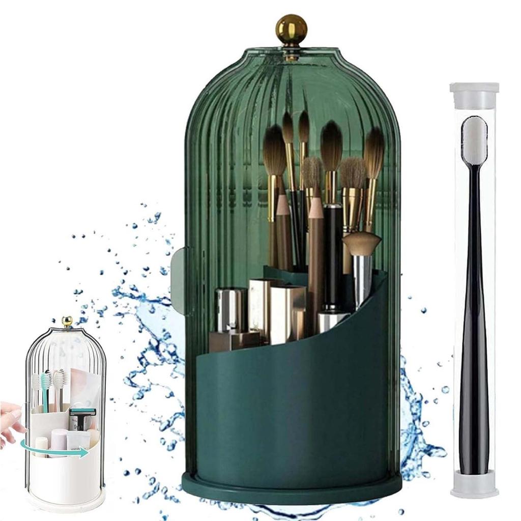 Makeup Brush Holder With Lid, 360° Rotating Makeup Organizer Clear Makeup Brush Organizer Makeup Holder Makeup Vanity Organizer Make Up Brush Holder