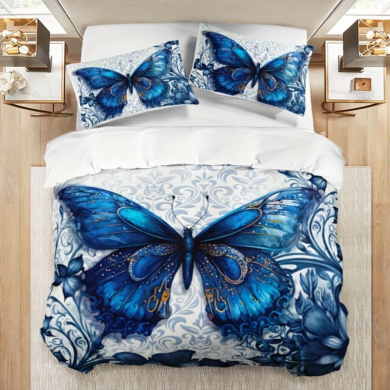 Fashion High-End Premium Blue Buterfly Print Soft Duvet Cover Set Soft Comfortable Soft Duvet Cover For Bedrom Guest Rom Beding Set