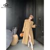 Inverno Nuovo Cappotto Unico Monocolore di Media Lunghezza Stile Coreano Chic Ampio Casual Sopraginocchio Cappotto di Lana