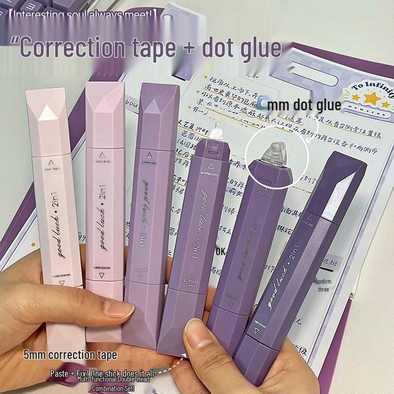 

Dual-Ended Dot Glue & Correction Tape with Pen-Style Eraser for Students