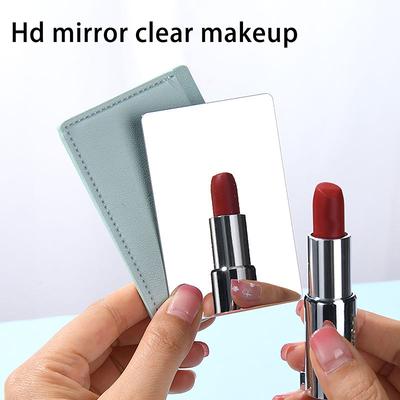 Portable Mini Unbreakable Makeup Mirror Shatterproof Pocket Cosmetic Mirror PU Leather Stainless Steel Card