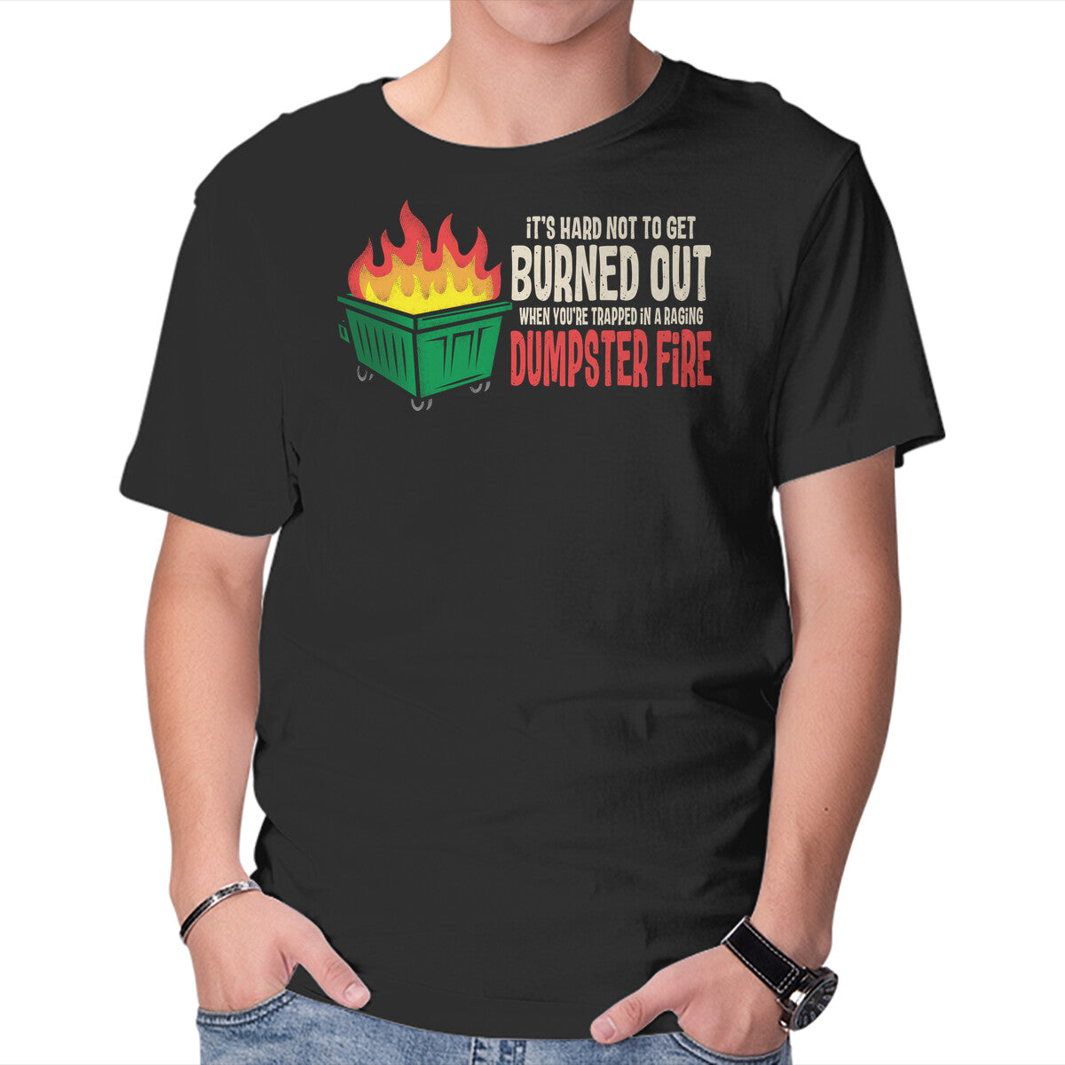 Unisex Crew Neck T-Shirt Dumpster Fire Graphic Short Sleeve Casual Tee XL