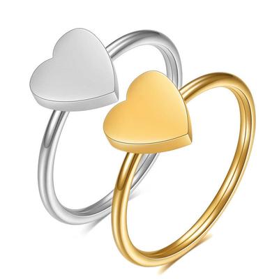 European & American Smooth Heart Ring - Stainless Steel Fashionable Engravable Finger Ring