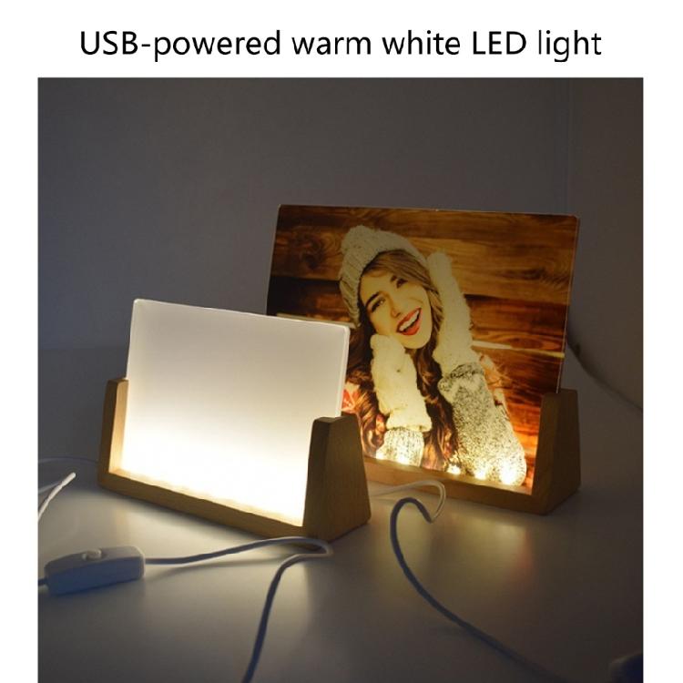 Clear Acrylic Display Picture Frame with LED Lighting Wood Base Heat Transfer Machines Sublimation Blank Photo Frame