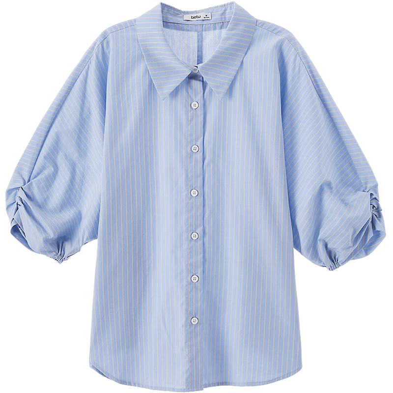 Betu Women s Striped Lyocell Cotton Mid-Sleeve Shirt M