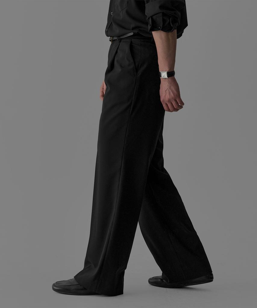 Baulopeulodeogteu Compact One-Pleat Tr Slacks [Black]