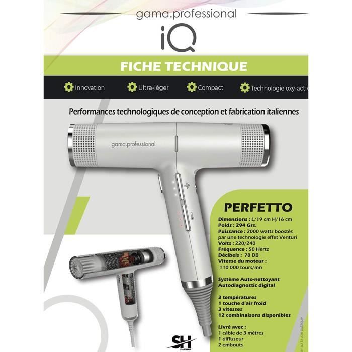 Professional Hairdryer Iq Perfetto Range - Grey - 3 Temperatures - 3 Speeds - 1 Cool Shot Button