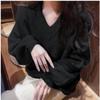 Women's Lazy Style V-Neck Pink Knitted Pullover Sweater - New Design for Autumn/Winter