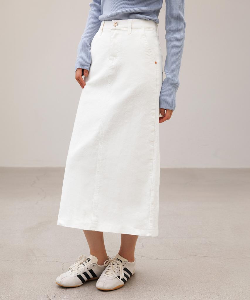 HYFVE White Secret Banding Back Slit Long Skirt
