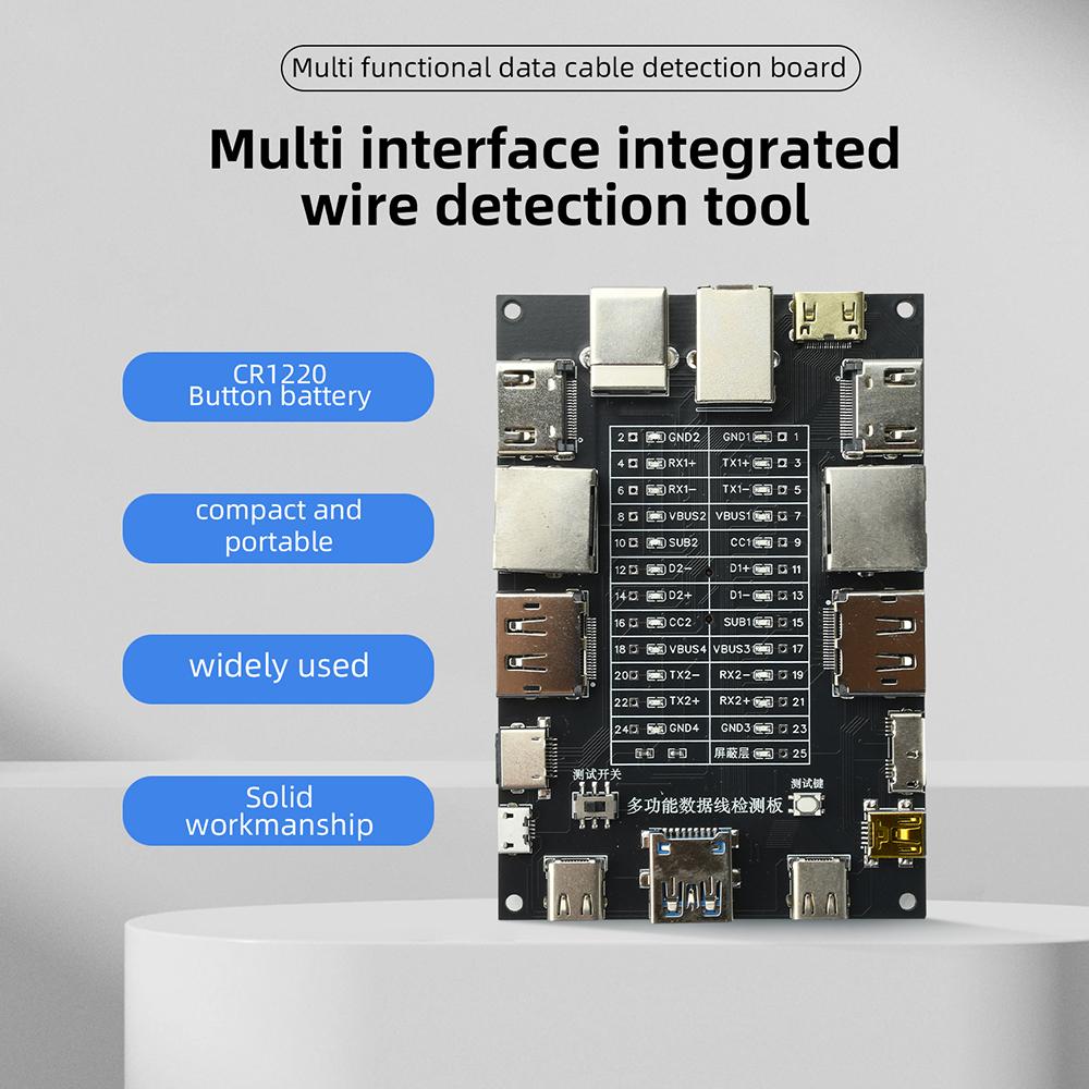USB Data Cable Tester Type-C Type-B Micro Short Circuit Switch Test Board Ethernet Line Detection Module Built-in CR1220 Battery