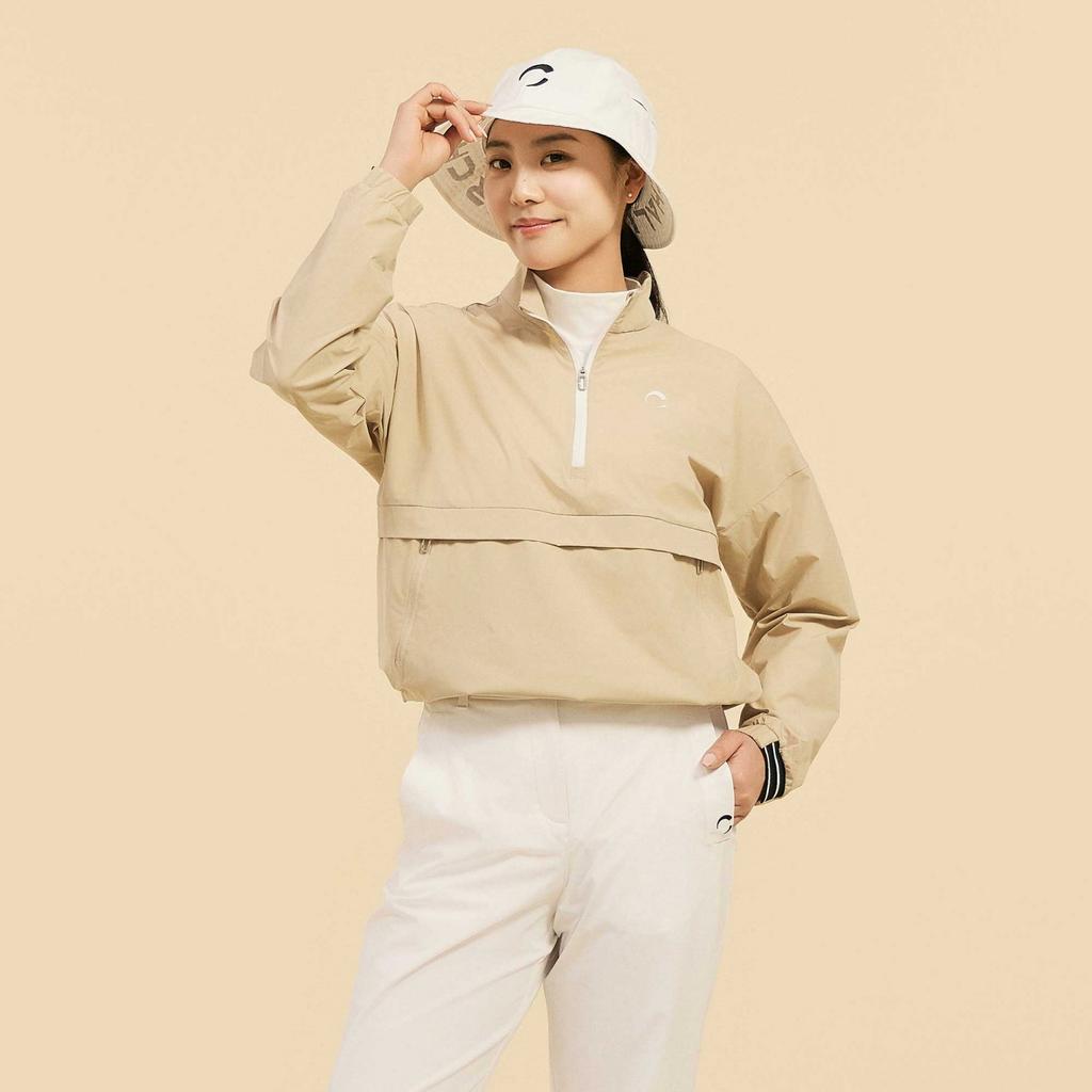 CHALLENGER Women'S High-Neck Half-Zip Stretch Woven Top Beige