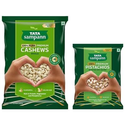 TATA Sampann Castanhas de Caju Puras Inteiras| 500g & Pistachios Tata Sampann Torrados e Salgados | 200g
