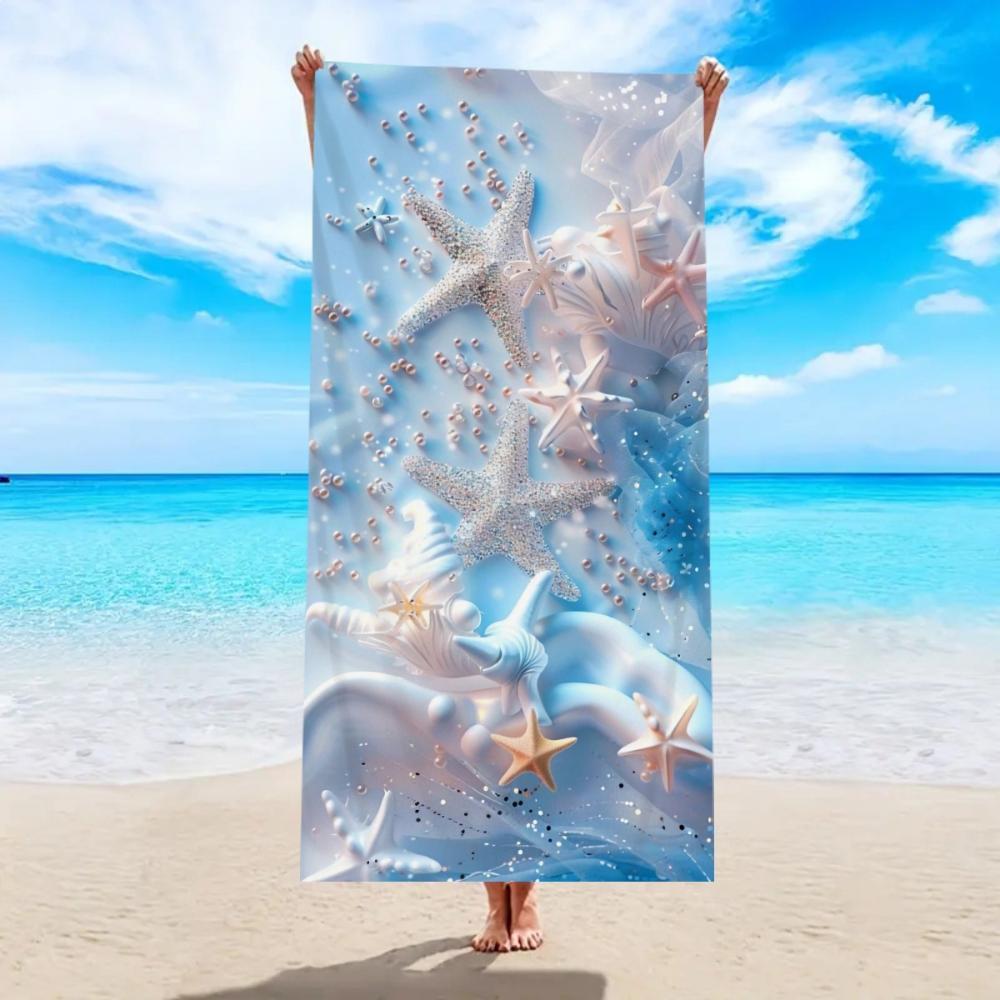 Beach Towel Starfish and Seashell Print Towel for Men and Women Ideal for Summer Beach Trips and Outdoor Activities