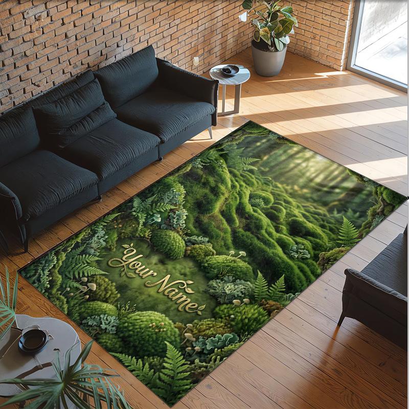 Forest Theme Crystal Velvet Floor Rug Personalized Custom Name Text Warm Carpet Home Decoration