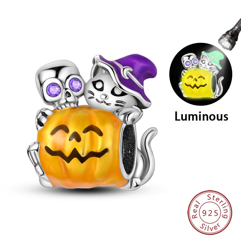 Copper Halloween Luminous Skull Little Elf Spider Bat Charms Beads Fit Qikaola Original Bracelets Diy Jewelry