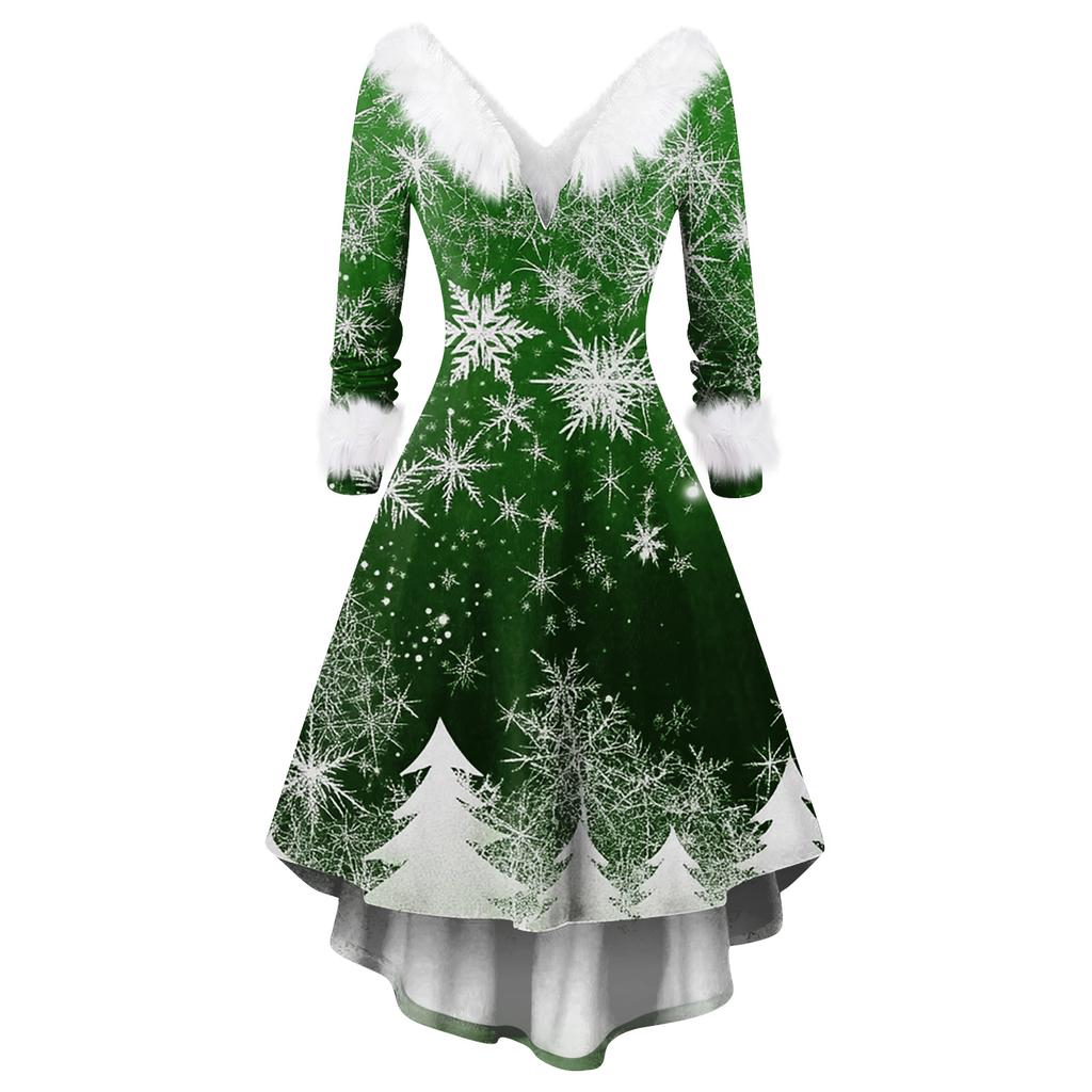 Damen Modisches Lässiges Figurbetontes Weihnachtsdruck Party Langarmkleid