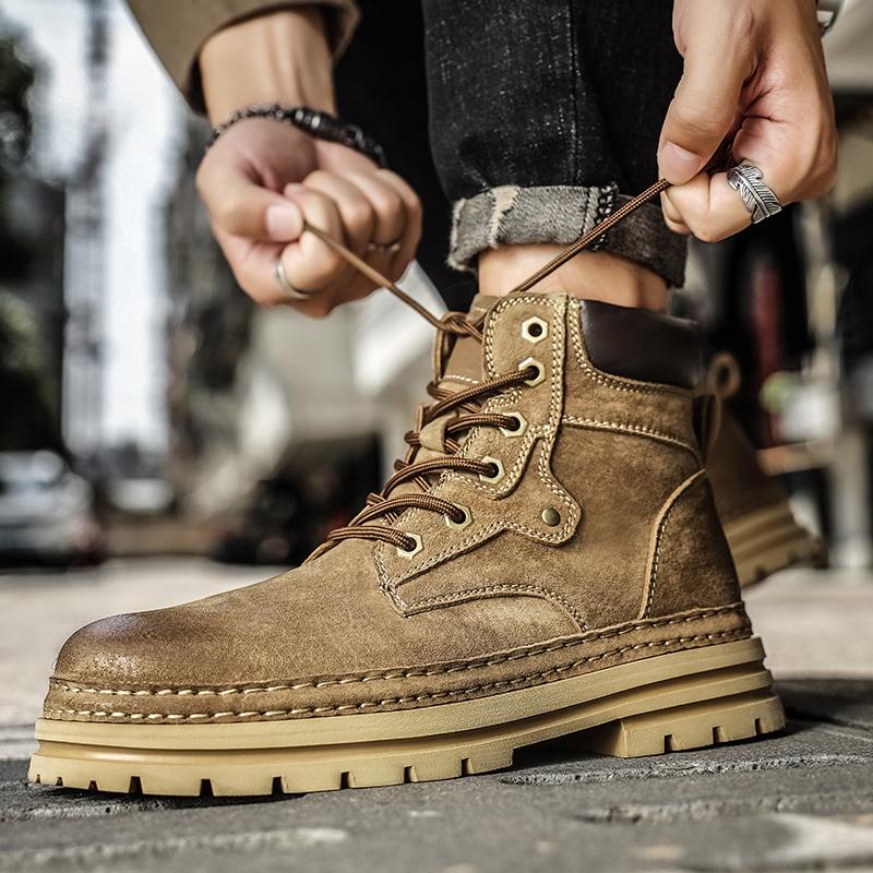 Genuine Leather Men Cowboy Boots 2024 New Non-Slip Top Quality Outdoor Sneakers Casual Natural Cow Leather Warm Men Winter Boots