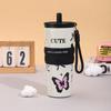 Stainless steel coffee thermos cup cartoon cute portable rope straw cup car cup