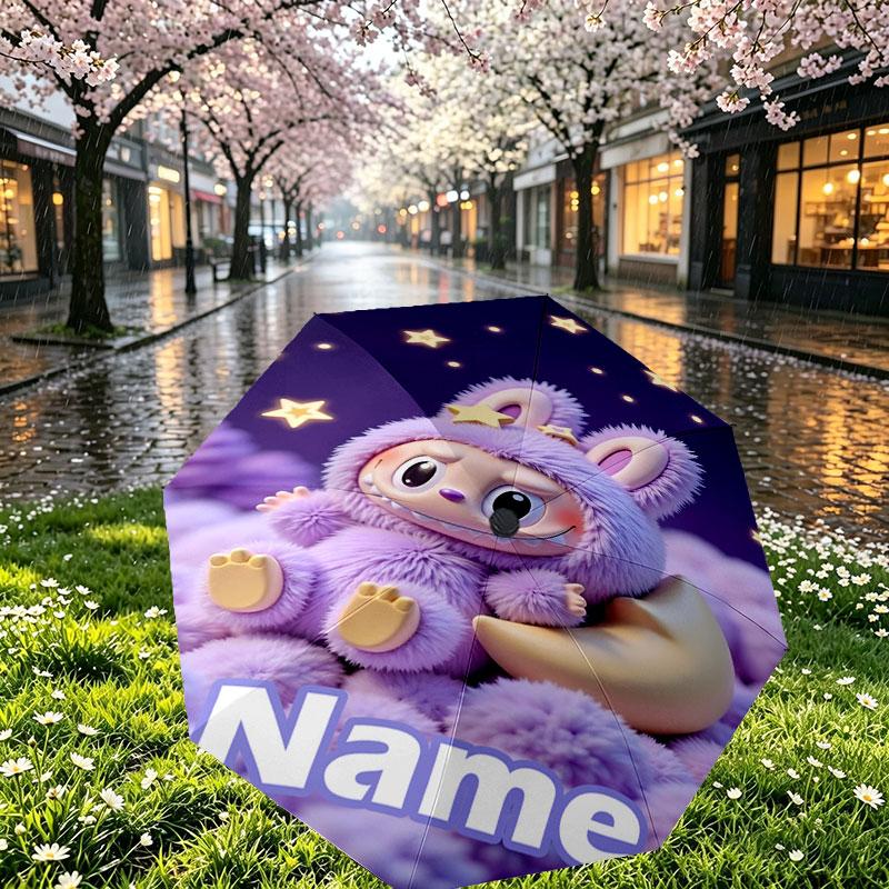Custom Name Personalized Labubu Print Umbrella, Auto Open Close, 8‑Rib Sturdy Frame, Commute Camping Hiking Use, Birthday Gift