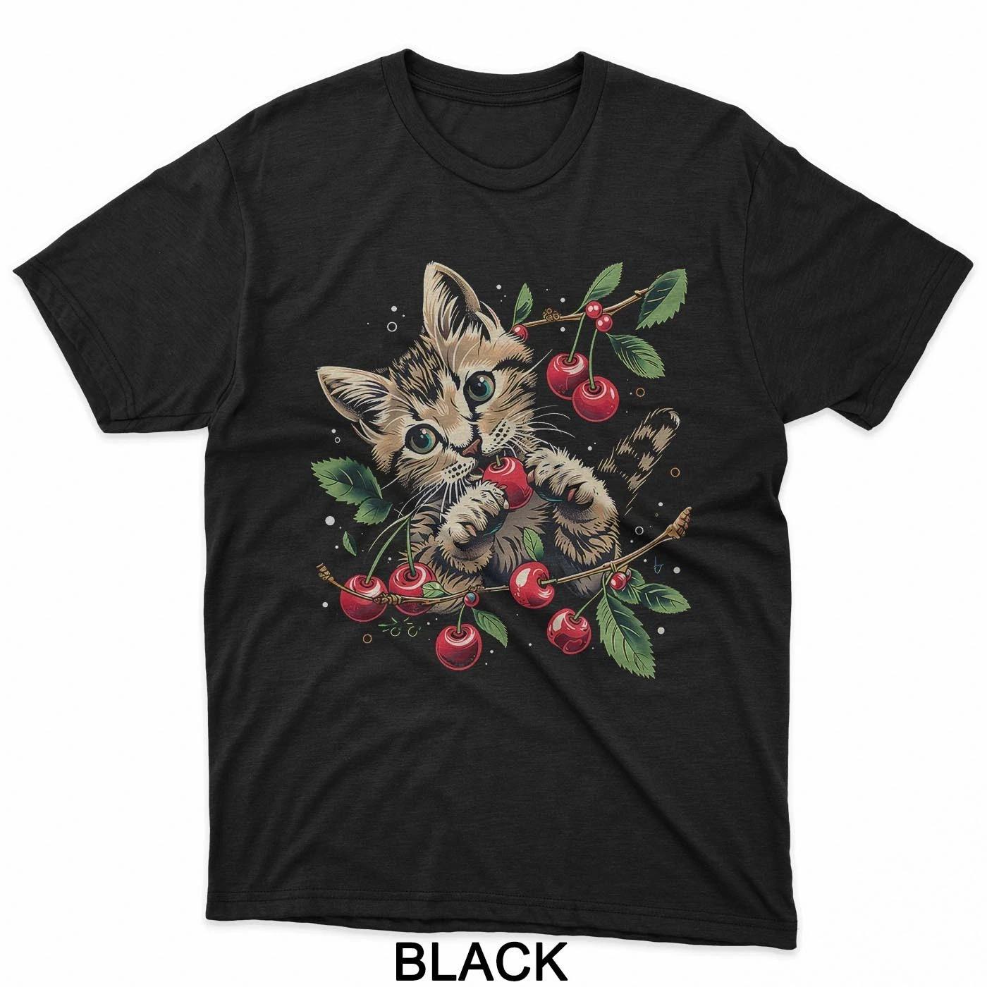 Cherry Cat Nature Cherries Fruits Animal Art Cherry Lover T-Shirt XL