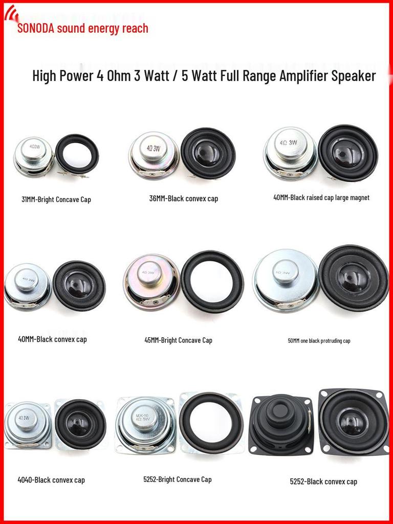 High Power 4 Ohm 3W & 5W Full Range Mini Speaker Horn (Sizes: 31/36/40/45/50/4040/5252)