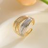 Two-Tone Geometric Open Cubic Zirconia Ring for Women, Adjustable Ins Fashion Jewelry, Minimalist Luxury Gift