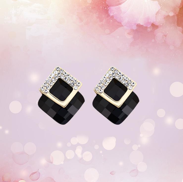 S925 Silver Needle Korean Fashion Square Crystal Earrings for Women