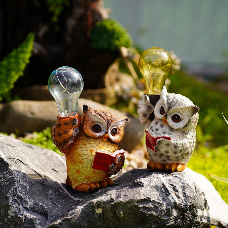 Outdoor Courtyard Solar Light Owl Ornaments Creative Garden Landscaping Cute Animal Decorative Resin Crafts