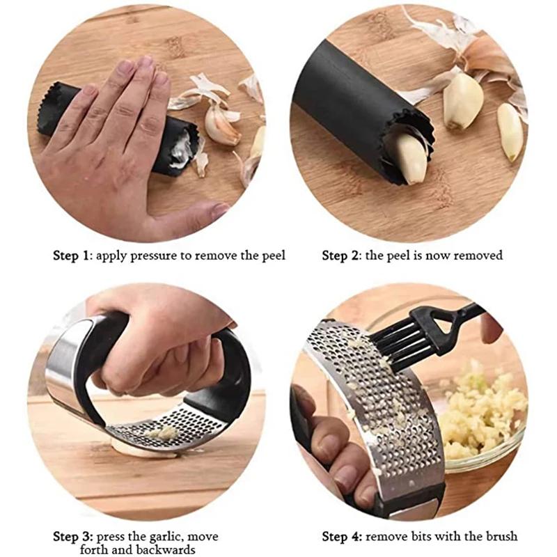 Stainless Steel Garlic Press Crusher Manual Garlic Mincer Chopping Garlic Ginger Fruit Vegetable Tool Kitchen Accessories Gadget