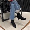 Stretch Slim Women Thick Heel Ankle Boots Fashion Back Zippers Pointed Toe Shoes Winter Short Plush Modern Women's Short Booties