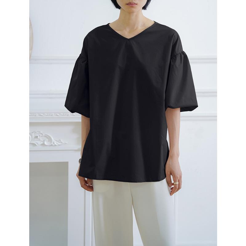 Summer Loose Large Edition Women's Shirt Cotton Oversized Lantern Sleeve Crew Neck Top