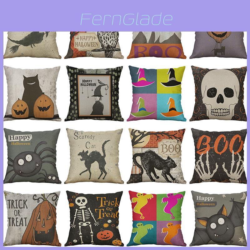 Federa Cuscino Stampa Animale di Halloween in Cotone Lino con Cerniera Invisibile per Decorazione Casa