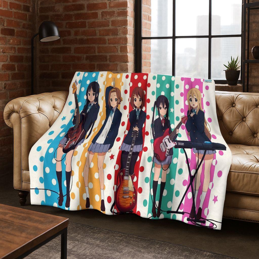 Anime K-ON Kawaii Girl Hirasawa Yui Music Cartoon Flannel Blanket,Cozy Soft Throw Blanket for Home Bedroom Bed Sofa Cover Kid