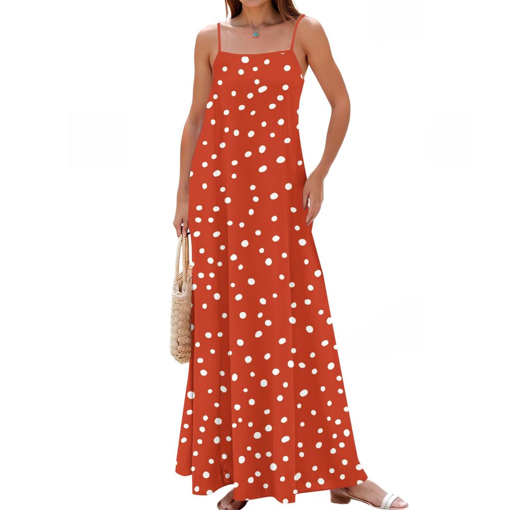 Women's Spring And Summer Casual Fashion Adjustable Suspender Printing Long Dress