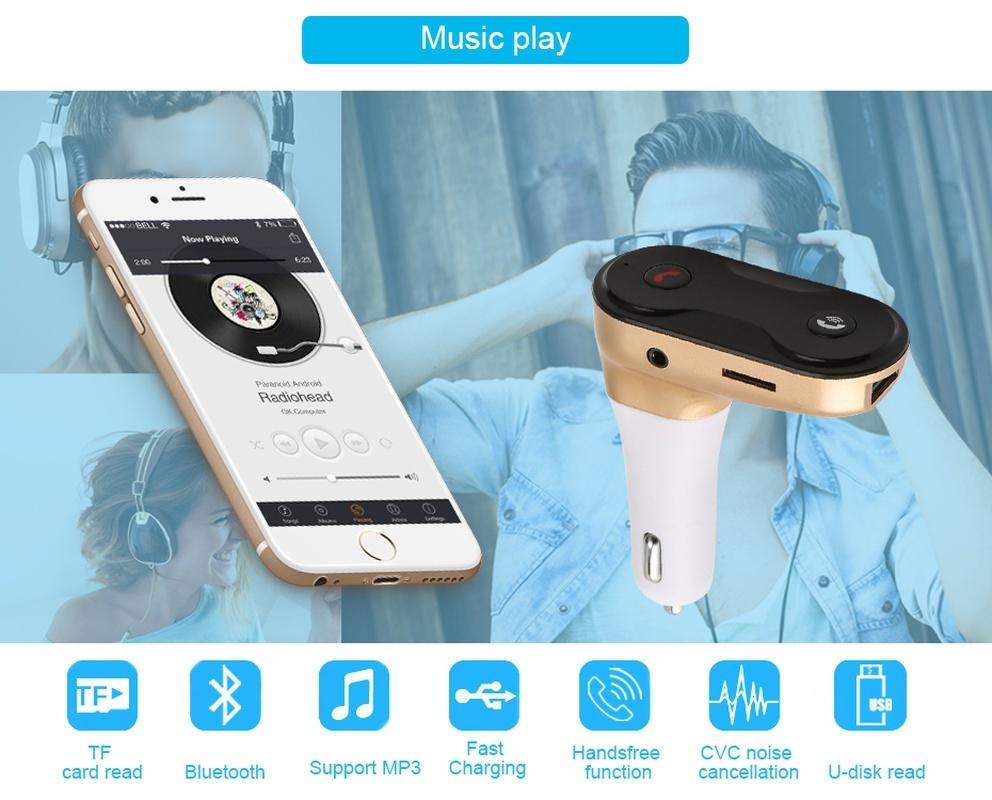Bluetooth AUX Transmițător FM fără fir Încărcător auto C8 Mâini libere Muzică Mini player MP3 stereo auto Ca