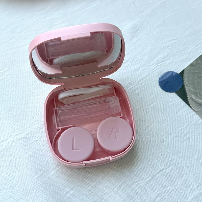 Mini Solid Color Contact Lens Case Contact Lens Container Girls Travel Holder Storage Eye Container with Mirror